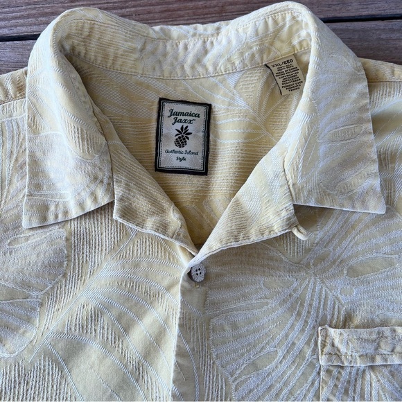 Jamaica Jaxx 100% Silk Jacquard Palm Frond Hawaiian Shirt Yellow XXL Banana Leaf - Picture 5 of 13